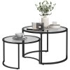 HOMCOM Coffee Table Set of 2, Modern Nest of Tables with Tempered Glass Top, Steel Frame for Living Room, Black