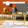 HOMCOM Coffee Table Set of 2, Modern Nest of Tables with Tempered Glass Top, Steel Frame for Living Room, Gold Tone