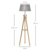 HOMCOM Natural Wood Tripod Floor Lamp Light E27 Base Bedroom Living Room Fabric Shade Storage Shelf Foot Switch, 156cm, Grey