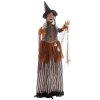HOMCOM 183 cm Life Size Halloween Animated Standing Fat-Faced Witch with Red Light Up Eyes, Sound Activated Moving Arms & Head, Scary Witch Halloween Decorations, Battery Operated, Indoor Party Props