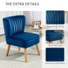 HOMCOM Velvet Accent Chair Occasional Tub Seat Padding Curved Back with Wood Frame Legs Home Furniture Dark Blue