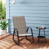 Outsunny Garden Rocking Chair, Ergonomic Outdoor Rocking Chair with Armrests, High Backrest, Steel Frame Relaxing Rocker Armchair Seat for Patio, Balcony, Porch, Light Brown