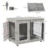PawHut Dog Crate Furniture, Side End Table, Indoor Dog Kennel with Soft Washable Cushion, Wire Mesh, Large Top, for Large Dogs, 106 x 74 x 81.5, Grey