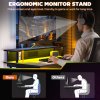 HOMCOM Gaming Desk with LED Lights and Power Outlets, 100 x 60cm Z Shaped Computer Desk with Monitor Stand and Steel Frame, PC Gaming Table for Home Office, Black