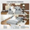 HOMCOM 2 Seater Sofa Bed, Convertible Bed Settee, Modern Linen Loveseat Sofa Couch with 2 Cushions, Hidden Storage for Living Room, Guest Room, Light Grey