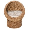 PawHut Woven Banana Leaf Elevated Cat Bed Wicker Kitten Basket Pet Den. House Cosy Cave with Soft Cushion Dome 50x42x60cm Brown