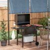 Outsunny Charcoal Grill BBQ Trolley with Adjustable Charcoal Height, Charcoal Stove for Pot, Garden Smoker Barbecue with Folding Shelves, Thermometer on Lid, Bottle Opener and Wheels