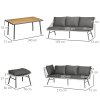 Outsunny 5 Piece Rattan Garden Furniture Sets, 6 Seater Outdoor Sofa Sectional with Wicker Sofa, Footstool and Wood-Plastic Coffee Table for Yard, Poolside, Grey