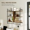 HOMCOM Floating Shelves, 104CM Wall Mounted Ladder Shelf with 4 Hooks, Rustic Hanging Display Shelf for Living Room, Entryway, Kitchen, Rustic Brown