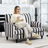 HOMCOM Modern Cuddle Chair, Velvet Single Sofa Armchair with Stripe, Turned Legs and Wide Seat, Upholstered Snuggle Chair for Living Room, Bedroom, Black and White