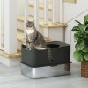 PawHut Stainless Steel Litter Box, Extra Large Enclosed Cat Litter Tray with Scoop, Top Entrance, Non-slip Pads, Easy to Clean & Never Absorbs Odors, Dark Grey