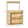 Outsunny Garden Potting Bench Table, Wooden Workstation Bench w/ Galvanized Metal Tabletop, Storage Shelves and Hooks for Patios, Courtyards, Balcony