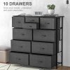 HOMCOM Chest of Drawers for Bedroom, Fabric Dresser, 10 Drawer Storage Organizer Unit with Foldable Drawers and Steel Frame