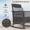 Outsunny Garden Rocking Chair, Outdoor Rattan Rocker Lounge Chair with Seat and Back Cushions, Patio Armchair Seat with All-weather Wicker, Steel Frame for Porch Balcony, Light Grey