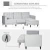 HOMCOM Corner Sofa Bed Reversible 3-Seater Sectional Sofa Set Velvet-Touch Sleeper Futon with Footstool, Light Grey