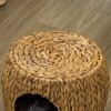 PawHut Wicker Cat House Stool for Rest, Rattan Kitten Bed for Indoor and Outdoor Use, Elevated Pet Bed with Soft Washable Cushion 44 x 43 x 41 cm