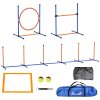 PawHut Dog Agility Equipment Set, 8 Piece Outdoor Agility Kit w/ Weave Poles, Adjustable High Jump Ring, Hurdle, Pause Box, Tennis Balls, Whistle, Training Shorts, Carrying Bag, for Dogs - Orange