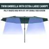 Outsunny 4.6m Large Garden Parasol Double-Sided Sun Umbrella Patio Market Canopy Shade Outdoor Dark Green - NO BASE