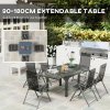 Outsunny 7 Piece Outdoor Dining Set, Garden Furniture Set with Extendable Table and 6 Folding Chairs, Outdoor Conversation Set with 5mm Tempered Glass Top & Aluminium Frame, for Patio, Balcony, Deck