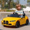 AIYAPLAY BMW M4 Licensed Electric Car for Kids, 12V Kids Electric Ride on with Remote Control, Suspension, Music, Horn, LED Lights, for Ages 3-5 Years, Yellow