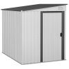 Outsunny 7 x 5FT Galvanised Metal Garden Shed with Foundation, Lean to Shed, Tool Storage House with Sliding Doors, 2 Vents, Adjustable Shelves and Hooks, White
