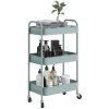 HOMCOM 3-tier Storage Trolley on Wheels, Metal Storage Cart, Rolling Ultility Cart with 3 Mesh Baskets for Living Room, Kitchen, Light Blue