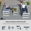Outsunny 4 Piece L Shaped Garden Furniture Set with 5-Level Adjustable Lounger, 5 Seater Sectional Outdoor Sofa Set with 2 Loveseats, Corner Chair, DPC Coffee Table and Removable Thick Cushions, Grey