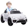 AIYAPLAY Volkswagen Beetle Licensed Ride on Car, 12V Kids Electric Car with Remote Control, 4 Spring Suspension Wheels, Soft Start, Headlights, FM Radio, Music, Horn, White