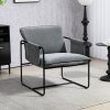 HOMCOM Modern Accent Chair, Chenille Armchair with Side Pockets and Steel Frame, Upholstered Reading Chair for Bedroom, Living Room, Grey