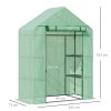 Outsunny Walk In Greenhouse with Shelves, Portable Gardening Plant Grow House for Outdoor with 2 Tier Shelf, Roll-Up Zippered Door, PE Cover, 141 x 72 x 191cm, Green