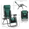 Outsunny Zero Gravity Lounger Chair Set of 2, Folding Reclining Patio Chair with Padded Seat, Cup Holder, Soft Cushion and Headrest for Poolside, Camping, Green