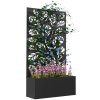Outsunny Metal Garden Bed with Trellis, Wall Mounted or Freestanding Raised Planter with Privacy Panel, Twig and Leaf Cut-out Privacy Screen with Planter Box for Climbing Plants, Flowers, Vegetables