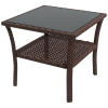 Outsunny 50cm Outdoor PE Rattan Coffee Table, Patio Wicker Two-tier Side Table with Glass Top, for Patio, Garden, Balcony, Brown