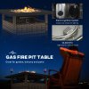 Outsunny Outdoor Rattan Gas Fire Pit Table, 50,000 BTU Square Garden Table with Fire Pit, Rain Cover, Wind Guard, Pulse-Ignition and Volcanic Rock, 72.5 x 72.5 x 67.5 cm, Mixed Brown