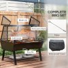 Outsunny 3-in-1 BBQ Rotisserie Grill Roaster Fire Pit with Storage Shelf, Mesh Lid and Poker, Charcoal Chicken Spit Roast Machine with Waterproof Cover for Outdoor Picnic Camping, Black