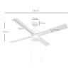 HOMCOM Ceiling Fan with Light, 130cm Flush Mount LED Ceiling Fan Light with 4 Reversible Blades, Pull-chain Switch, for Bedroom Living Room, White and Natural Tone