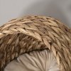 PawHut Wicker Cat House, Raised Cat Bed with Cylindrical Base, Soft Washable Cushion, Woven Water Hyacinth Cat Basket for Indoor and Outdoor, 42 x 33 x 52 cm - Brown