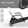 Outsunny 3 Pieces PE Rattan Patio Lounge Chair Set, Outdoor Recliner Lounge Chairs with Wheels, for Outside with Cushions, Headrest, Coffee Table for Garden, Poolside, Black