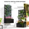 Outsunny Metal Garden Bed with Trellis, Wall Mounted or Freestanding Raised Planter with Privacy Panel, Twig and Leaf Cut-out Privacy Screen with Planter Box for Climbing Plants, Flowers, Vegetables