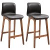 HOMCOM Bar Stools Set of 2, Faux Leather Breakfast Barstools with Backrest and Footrest, Bar Chairs for Kitchen, Dining Room, Dark Brown