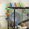 PawHut Hamster Cage, 3 Tier Large Gerbil Cage on Wheels with 17 cm Deep Tray, Storage Shelf, Big Exercise Wheel, Tube System, Hut, Platforms, Ramps, Food Dish, Water Bottle, for Syrian Hamsters, Rats