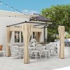Outsunny 3 x 3(m) Pergola with Retractable Roof Canopy and Curtains, Metal Frame Garden Gazebo Outdoor Sun Shade Shelter for Grill, Patio, Deck, Beige