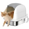 PawHut Stainless Steel Cat Litter Tray with Lid, High-Sided XL Enclosed Metal Litter Box for Big Cats with Scoop, Flip-Cover, Easy Clean