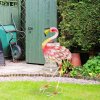 Outsunny Flamingo Garden Statue Ornament, Metal Bird Art Outdoor Statue, Standing Garden Sculpture Gift with Ground Stakes for Pond Landscape Decoration, Pink