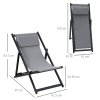 Outsunny Set of 2 Folding Garden Beach Aluminium Frame Deck Chairs Deckchairs Seaside Folding Garden Patio Lounger, Grey