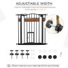 PawHut Dog Gate with Cat Flap Pet Safety Gate, Auto Close Double Locking Pine Wood Decoration, for Doorways Stairs Indoor, 74-80 cm Wide, Black