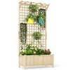 Outsunny Wood Planter with Trellis for Climbing Plants, Raised Bed, Planter Box with Drainage Holes to Grow Vegetables, Herbs and Flowers for Garden, Patio, Yard, Natural Wood Finish