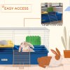 PawHut Guinea Pig Cage Chinchillas Rabbit Small Animal Cage with Ramp, Dish, Water Bottle, 71 x 46 x 47cm, Blue