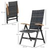 Outsunny 2 Pieces Outdoor Folding Dining Chair, PE Rattan Chair with Armrests, High Backrest, for Garden, Camping, Balcony, Porch, Mixed-grey