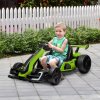 HOMCOM 24V Electric Go Kart for Kids, Ride On Racing Kart with Adjustable Seat, Battery Powered Drifting Ride On Car with Music, Light, Slow Start, Button Start, Horn, for 6-12 Years, Green